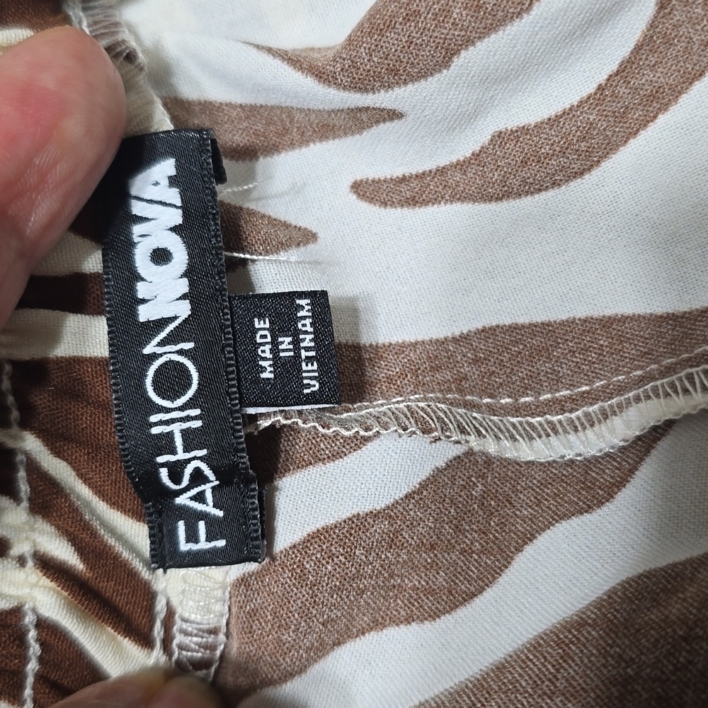 Fashion Nova Brown and White Zebra Pattern Pants